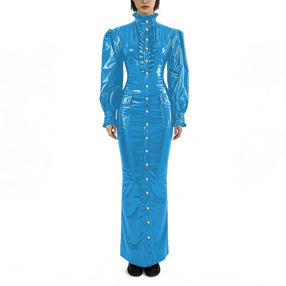 Winter Clothing Plus Size - Gaun Pensil Panjang PVC Mengkilap Ukuran