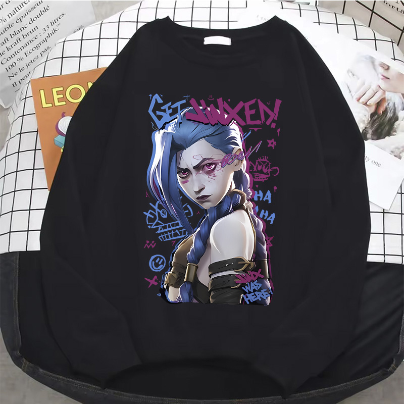Winter Under Clothing - Jinx Arcane Hoodie Anime wanita, atasan