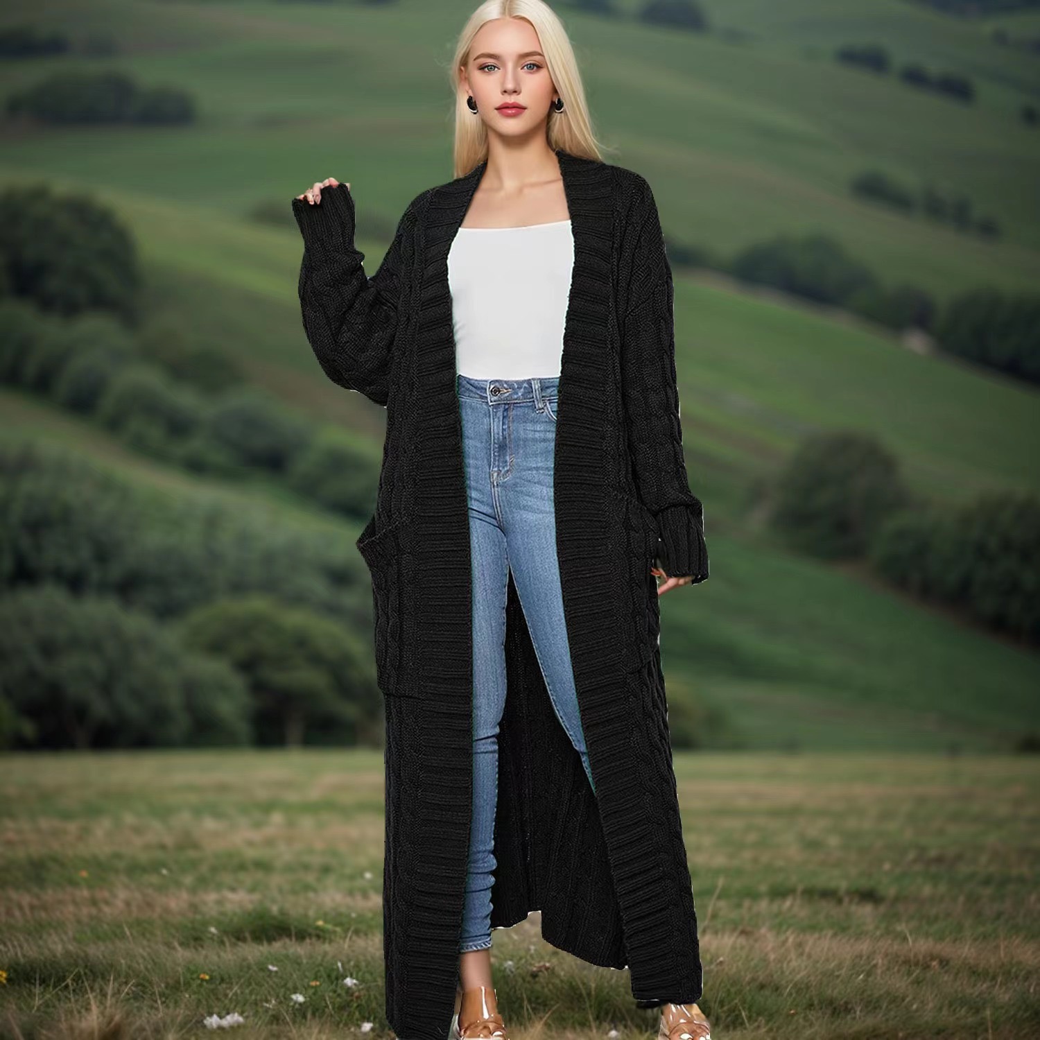 Kardigan panjang wanita dengan - Winter Clothing For Women ulasan dan harga